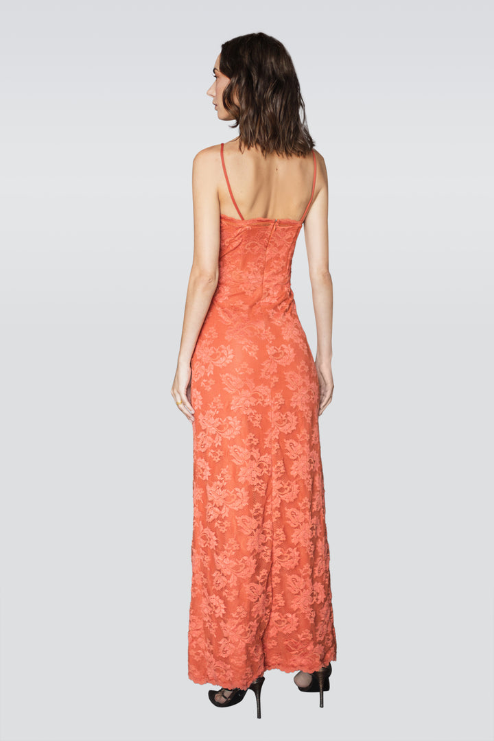 Orange Long Dress with Slit-1
