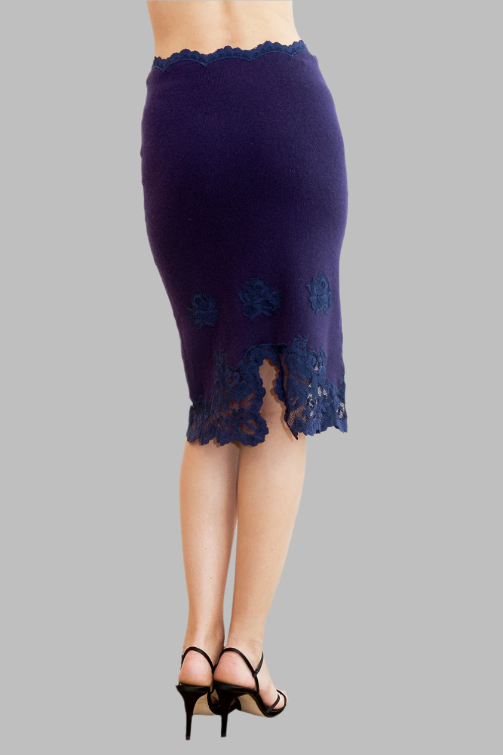 Dark Blue Cashmere Skirt with Lace Detail-1