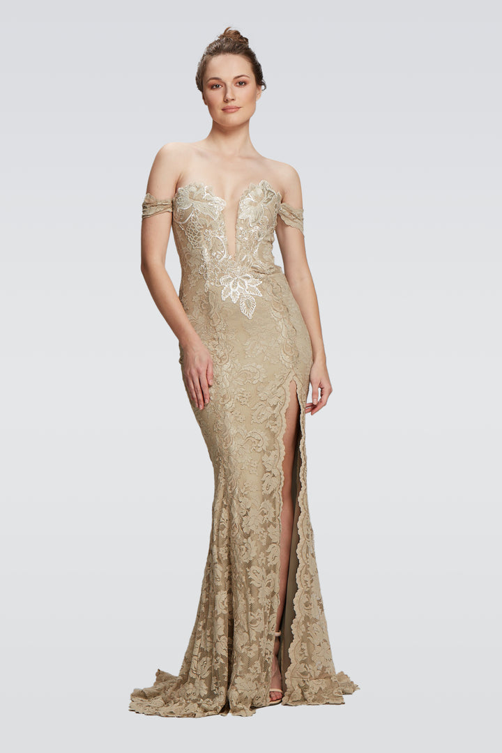 Drop Strap Long Gown with Side Slit-0