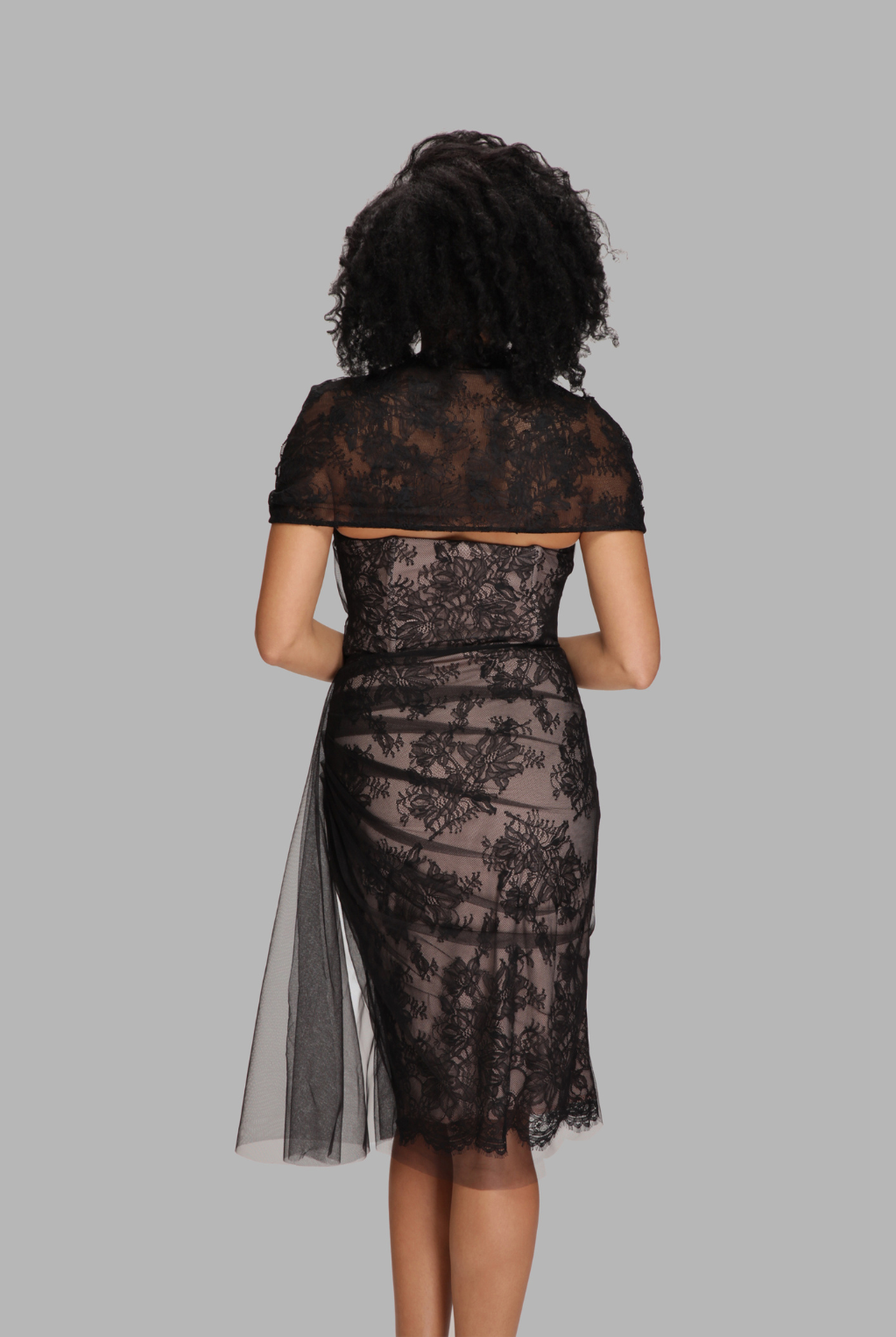 Mesh wrap in shawl sleeve corset dress-2