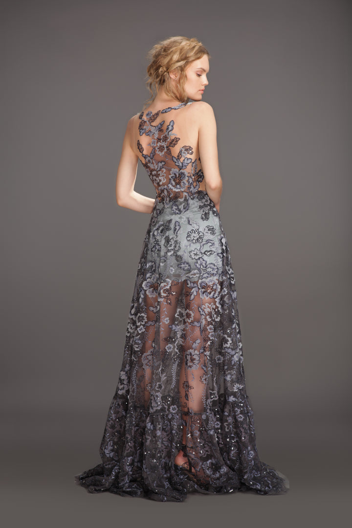 Floral application see through gown-1
