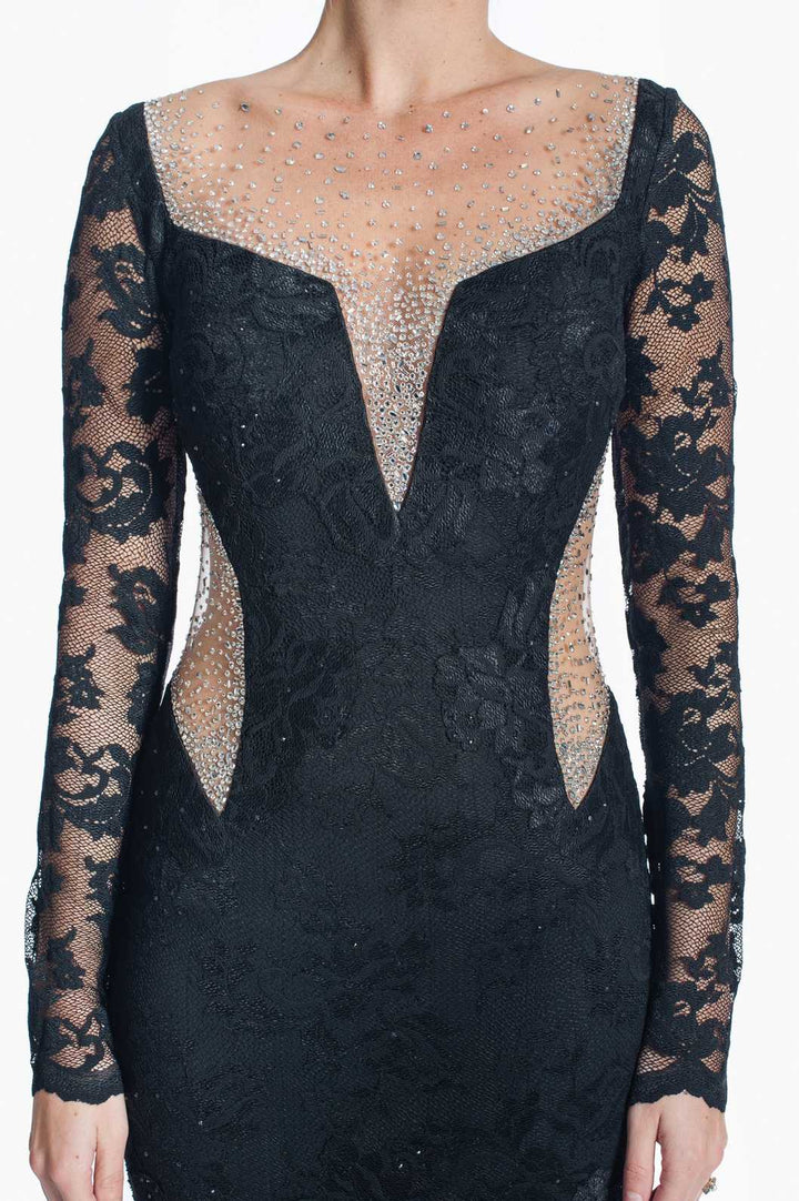 Luxurious Lace Gown with Sparkling Embellishments-3