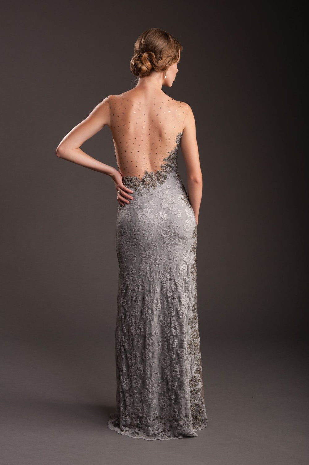 Elegant Backless Lace Evening Gown-1