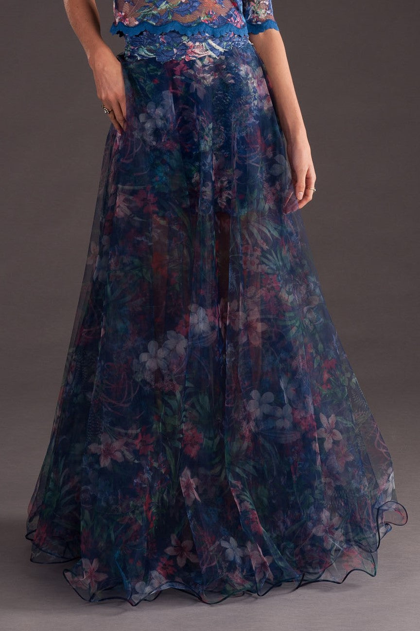 Floral Sheer Layered Maxi Skirt-3