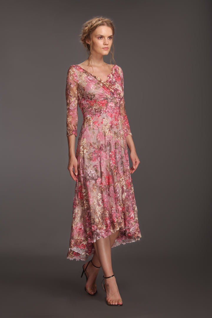 Classic high low printed lace dress-0