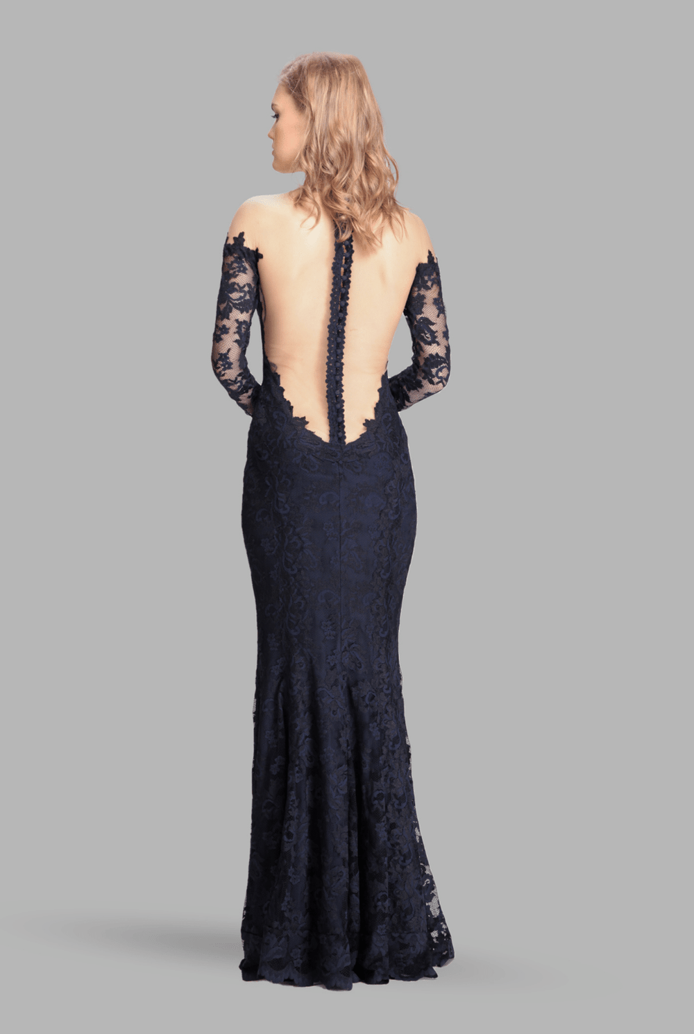Illusion sheer neck off shoulder full sleeve gown-1