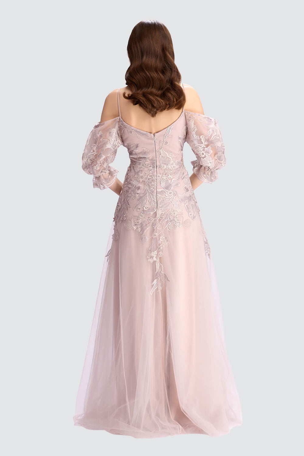 Off-Shoulder Embroidered Tulle Gown-1