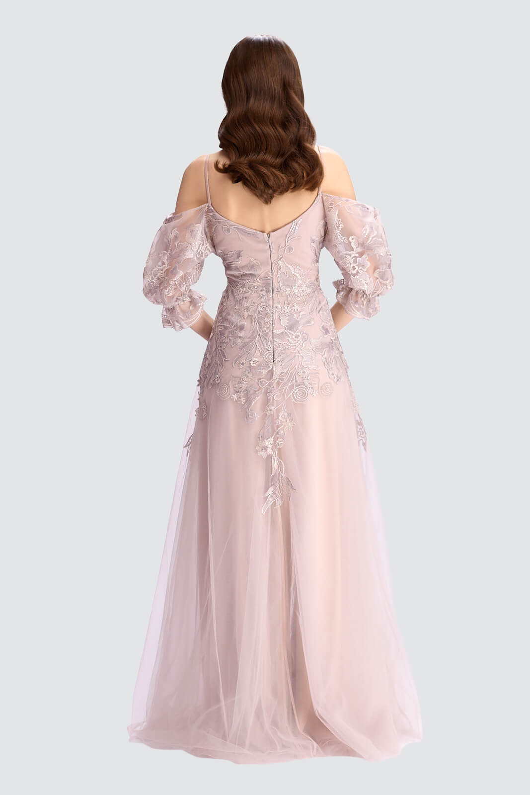 Off-Shoulder Embroidered Tulle Gown-1