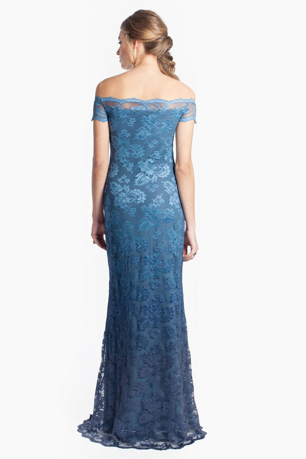 Off-Shoulder Degrade Blue Lace Gown-1