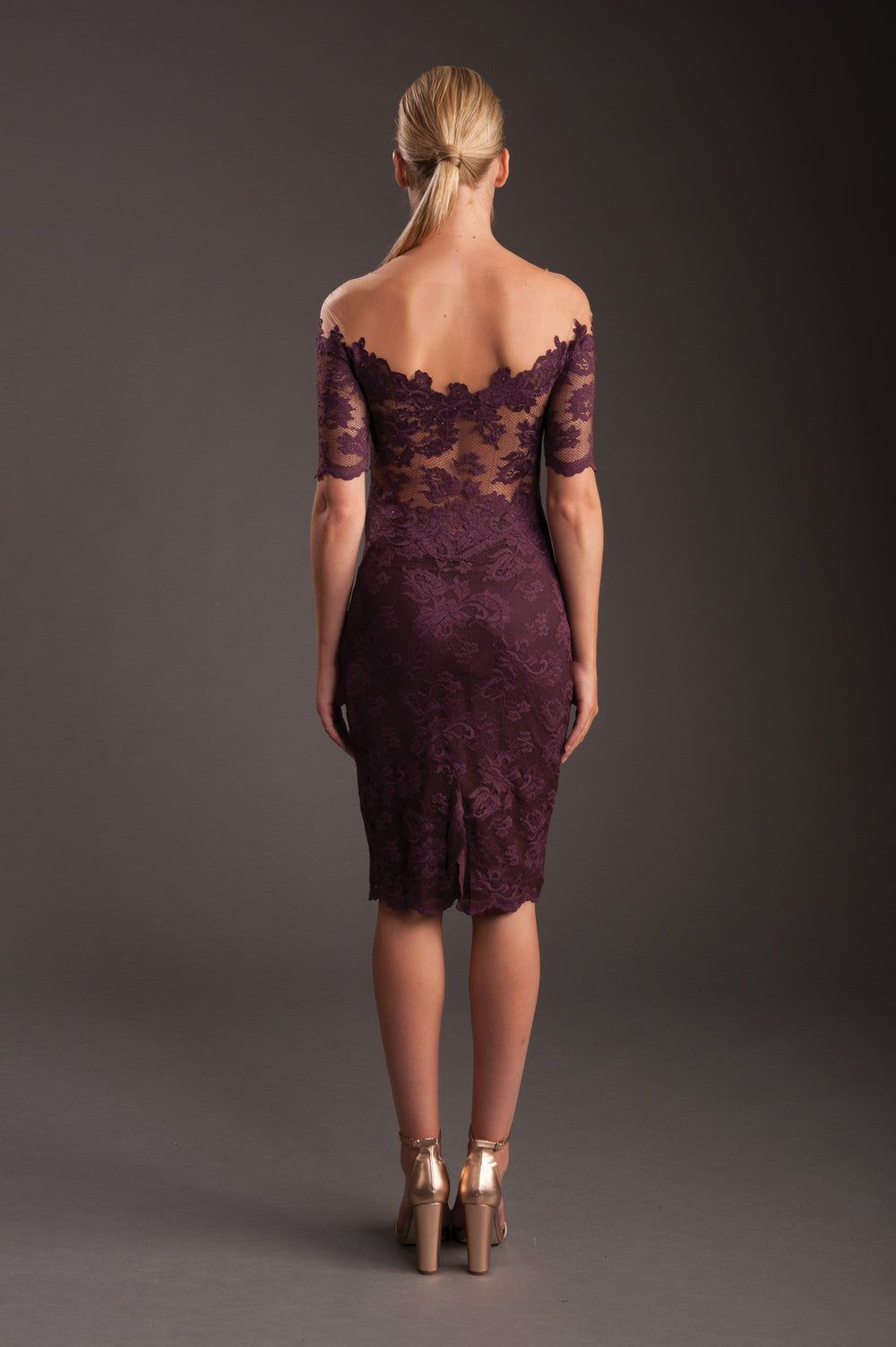 Off-Shoulder Lace Dress with Illusion Tulle-1