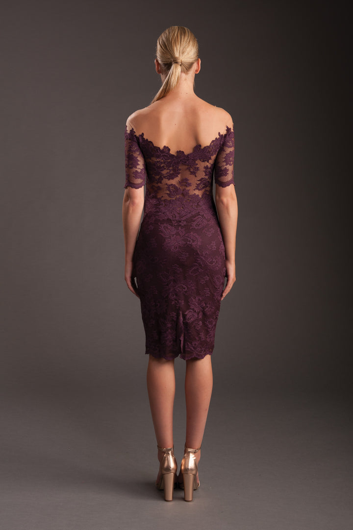 Off-Shoulder Lace Dress with Illusion Tulle-1