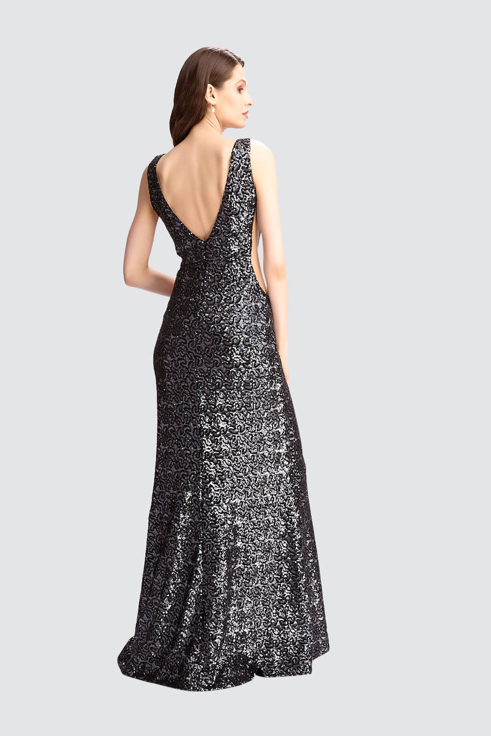 Sequin Deep V-Neck Gown-1