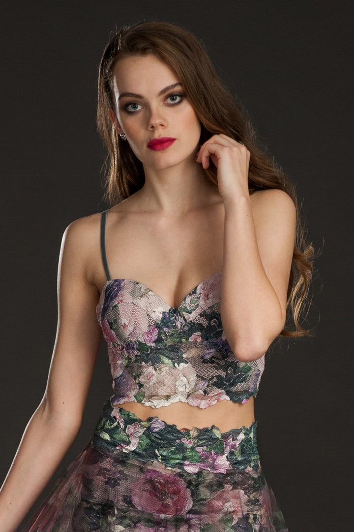 Floral Lace Bustier Crop Top-0