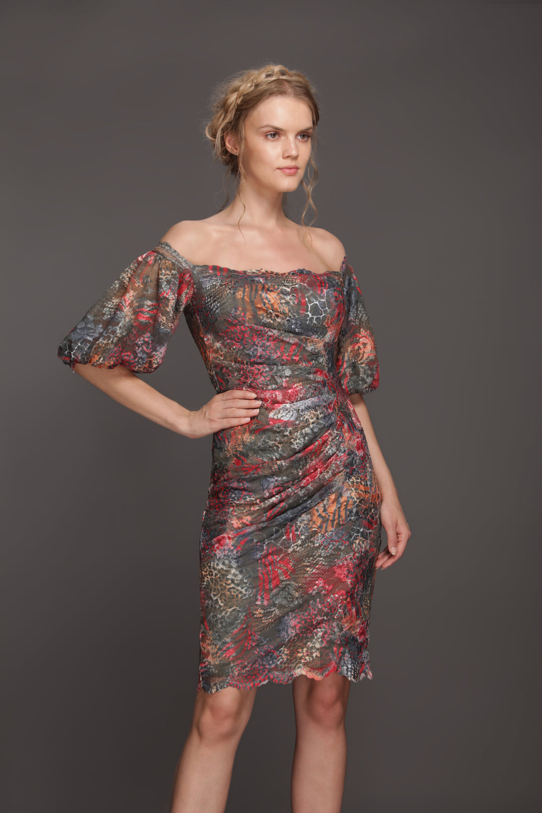 Printed off-shoulder cocktail dress-0