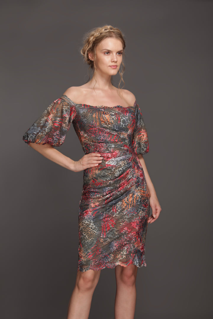 Printed off-shoulder cocktail dress-0
