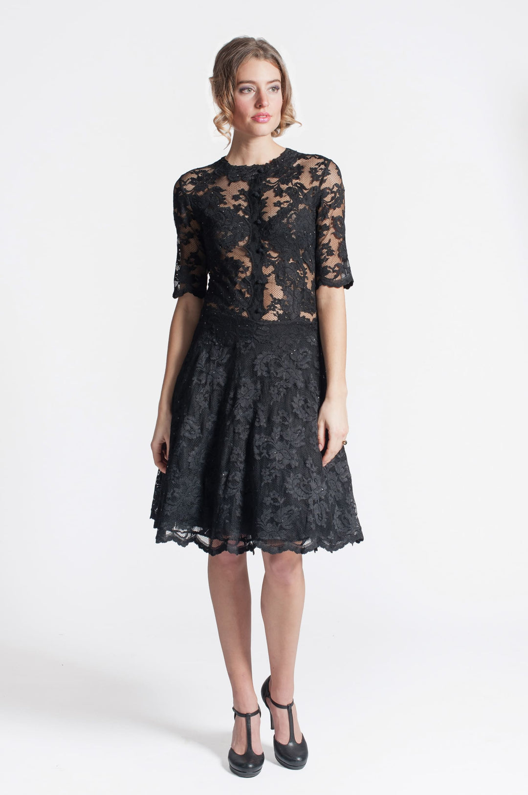 Fit-and-Flare Dress with Sheer Details-0