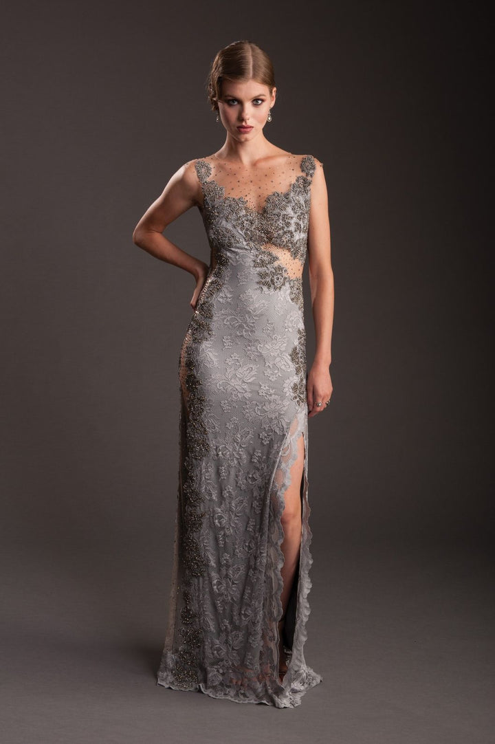 Elegant Backless Lace Evening Gown-0