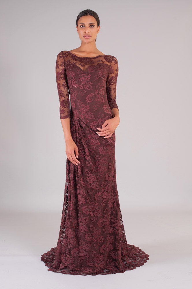 Three Quarter Sleeves Lace Gown-0