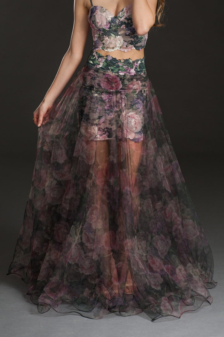 Floral Sheer Layered Maxi Skirt-0