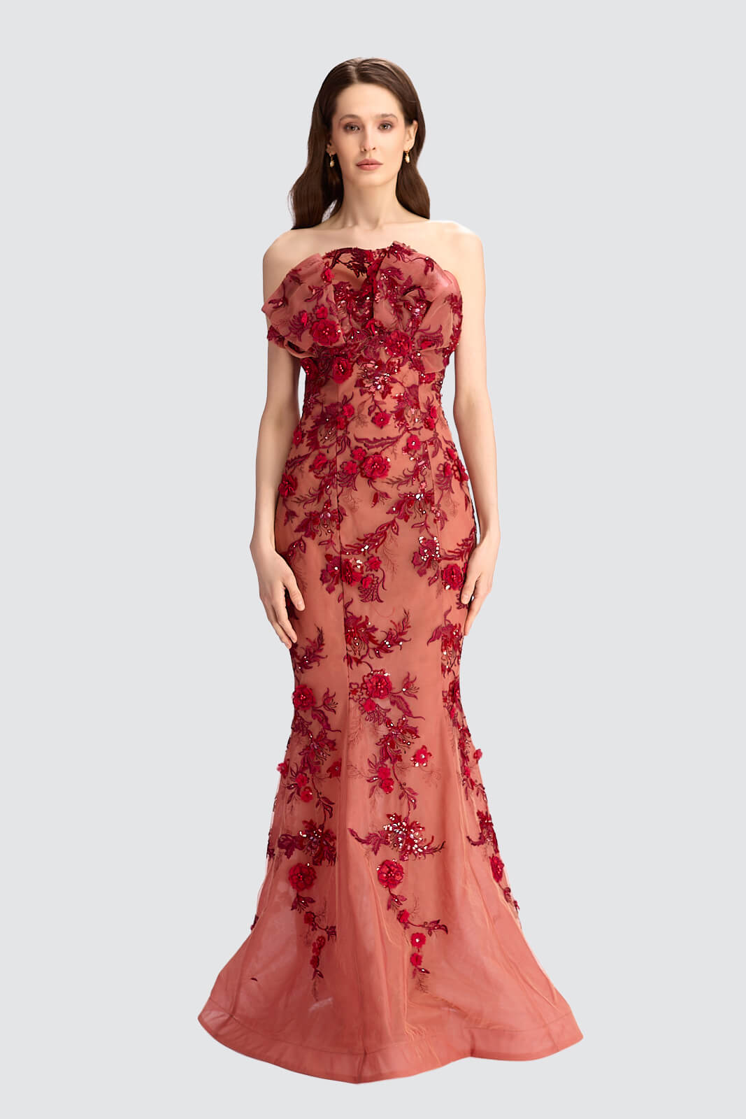 Embroidered Strapless Gown-0
