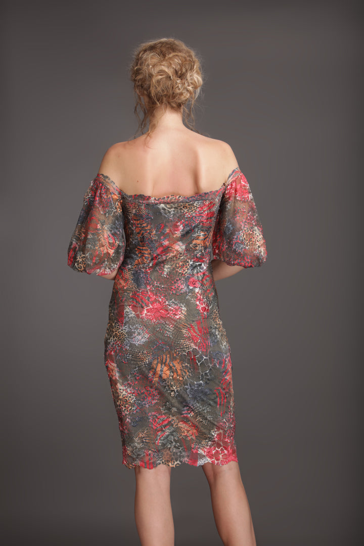 Printed off-shoulder cocktail dress-1