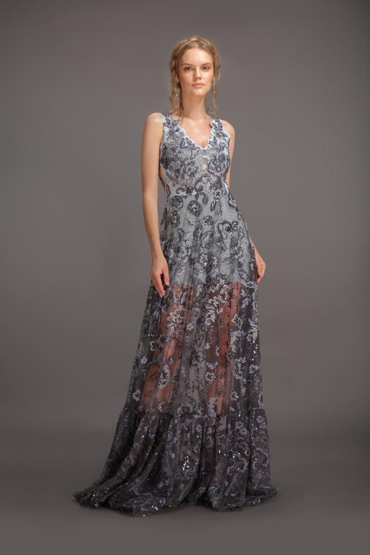 Floral application see through gown-0