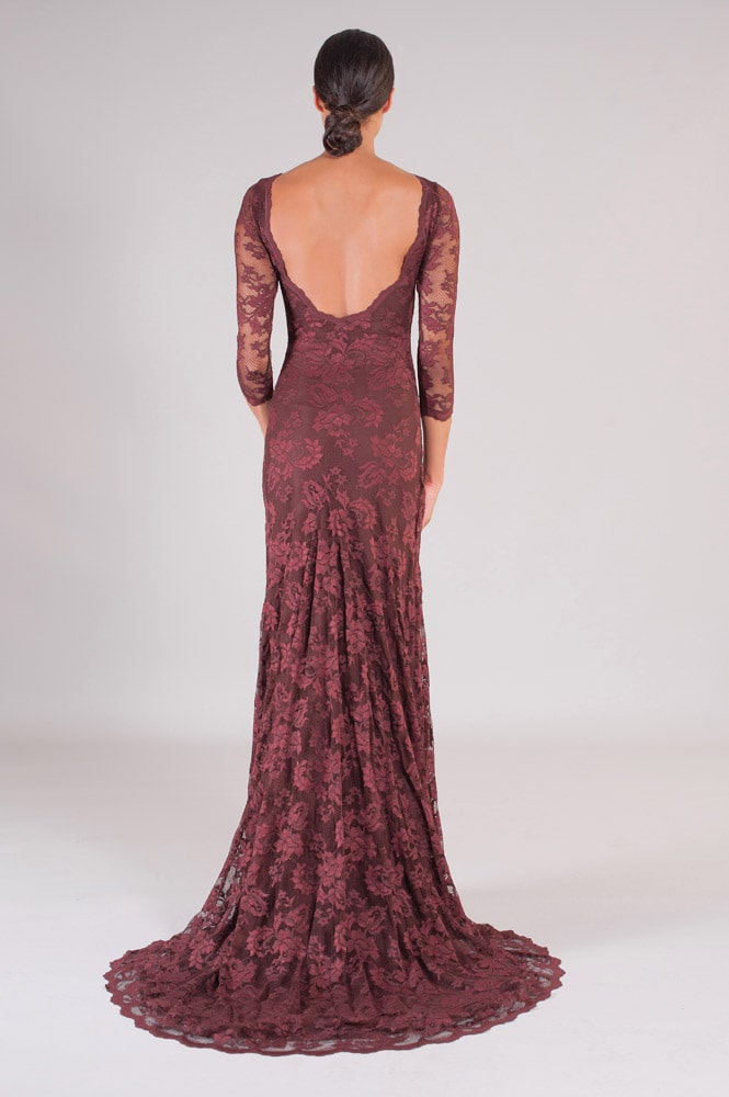 Three Quarter Sleeves Lace Gown-1