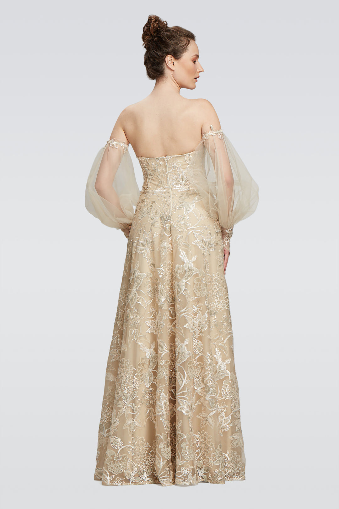High Slit Long Gown with Detachable Sleeves-1