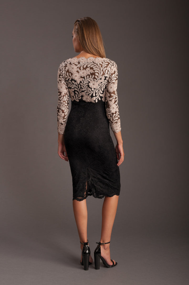 Elegant Black Lace Midi Dress with Floral Embroidery-1