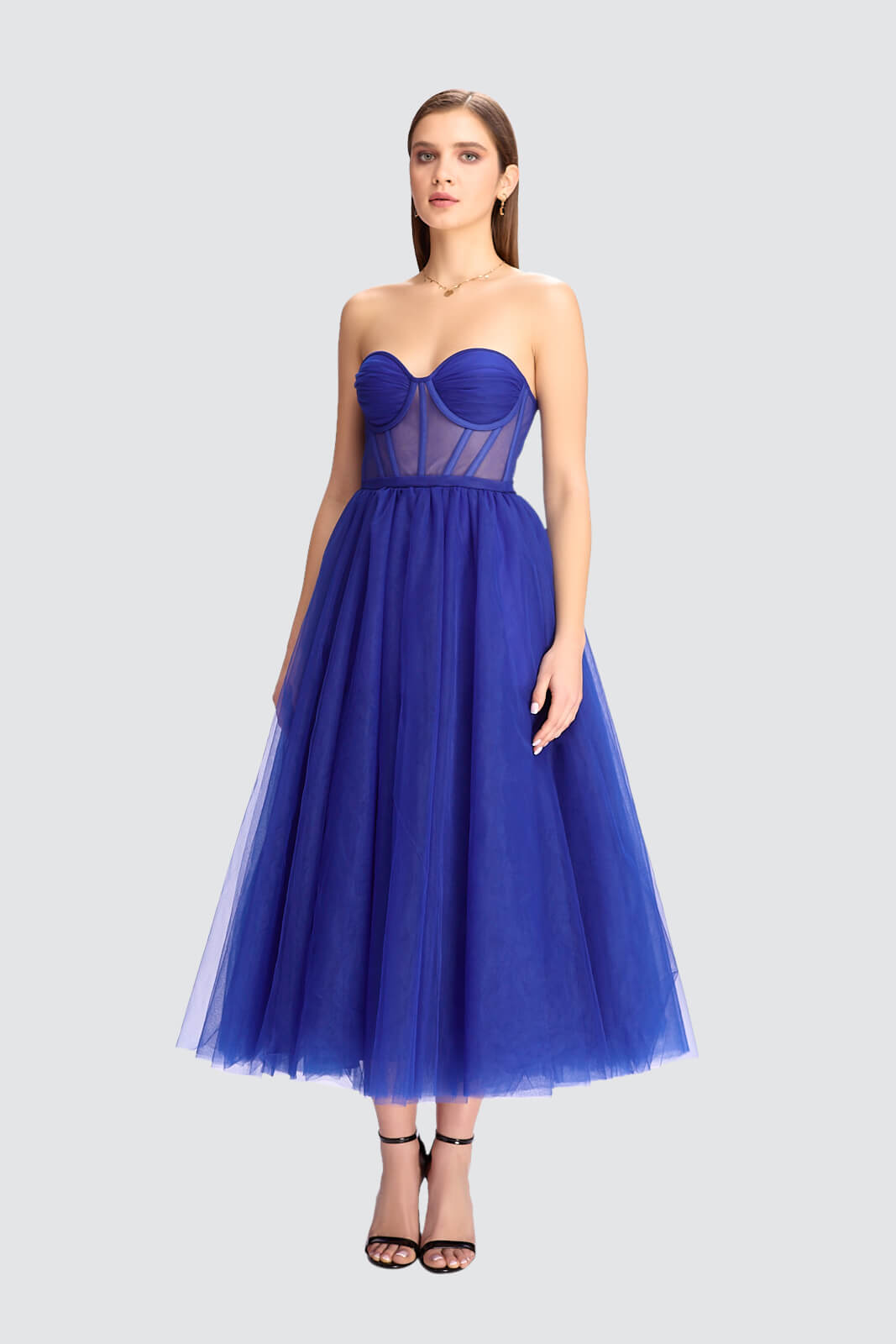 Corset Tulle Midi Dress-0