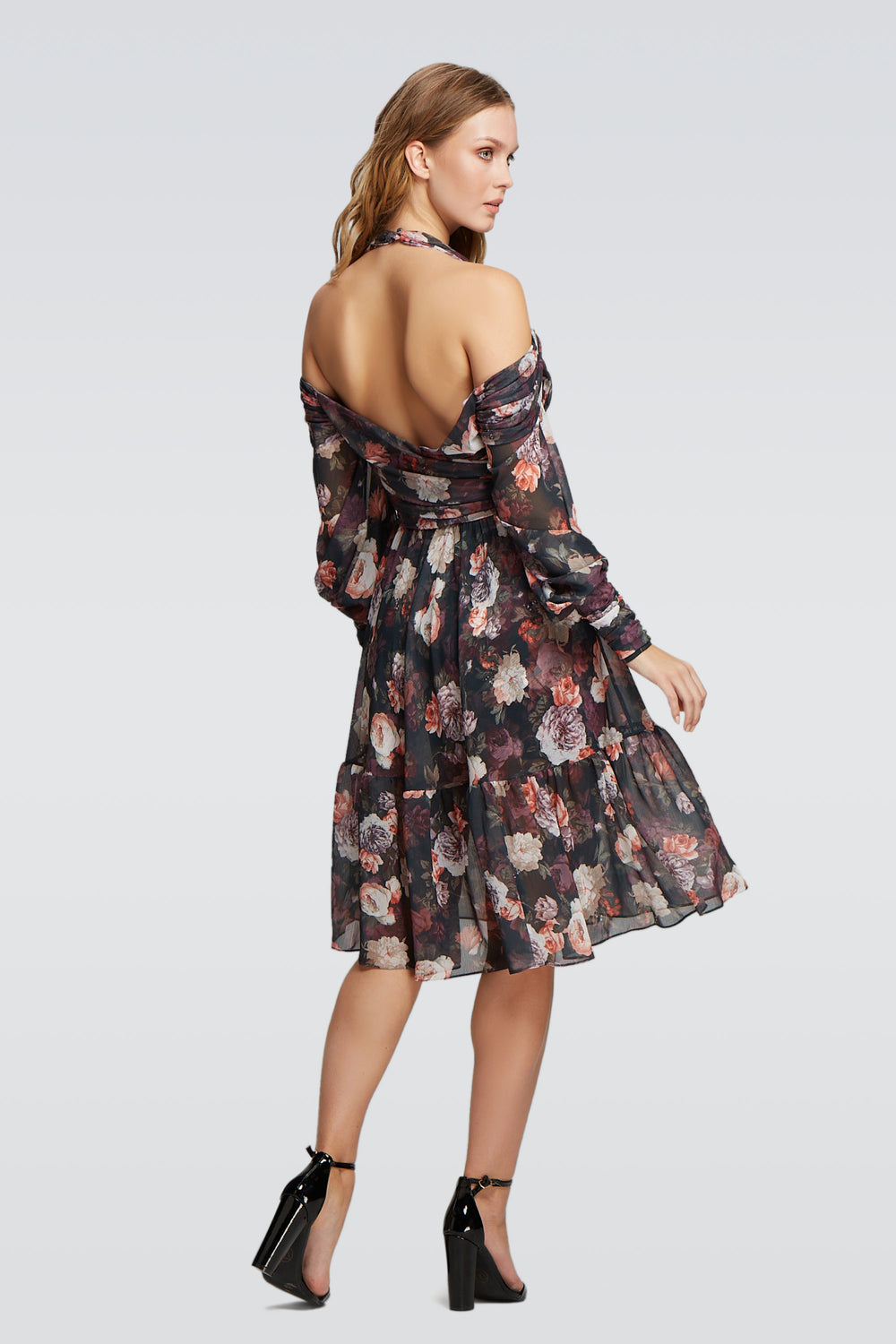 Haltered Dress with Drop Down Sleeves-1