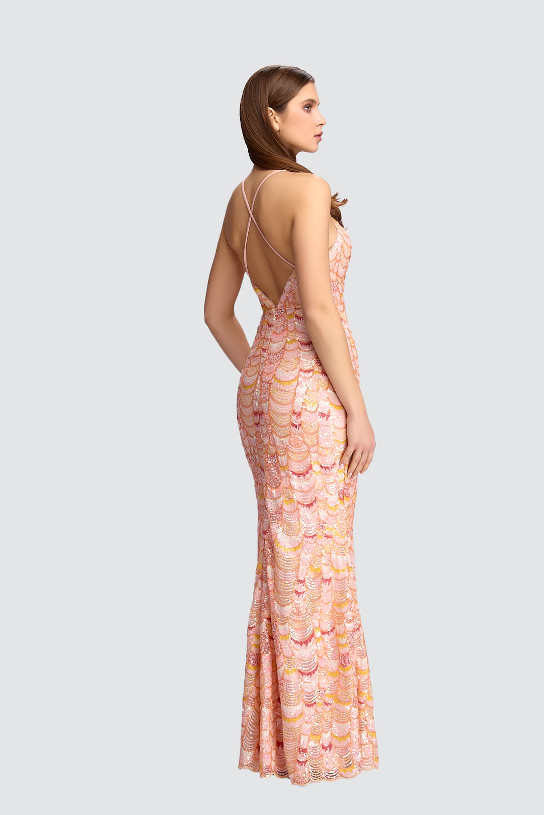 Peach Sequin Gown-1