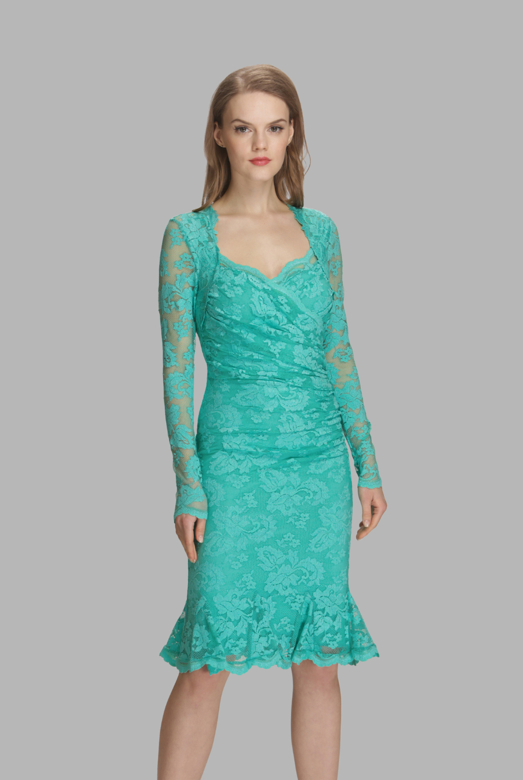 Ocean green ruched flare hem dress-0