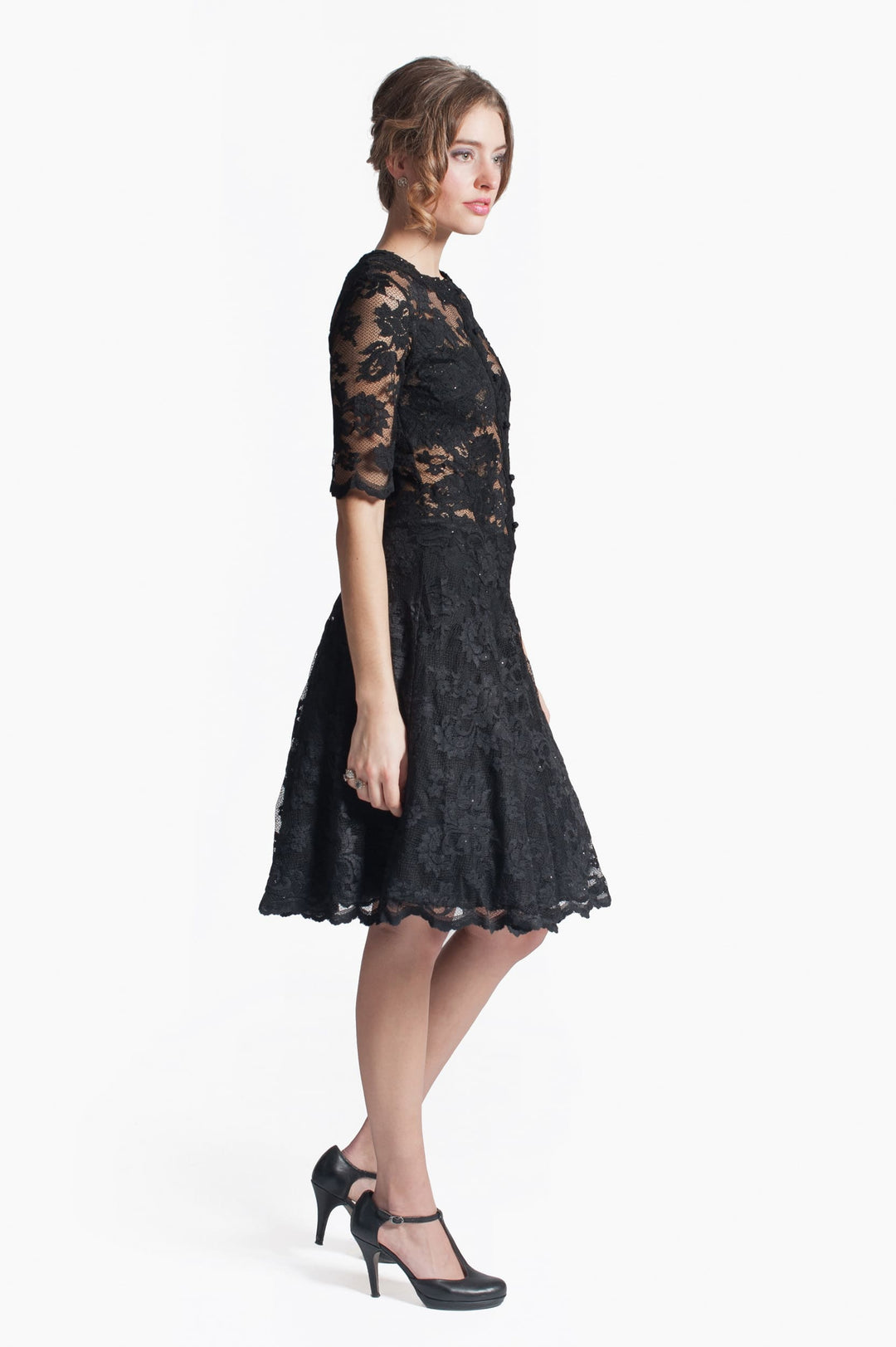Fit-and-Flare Dress with Sheer Details-2