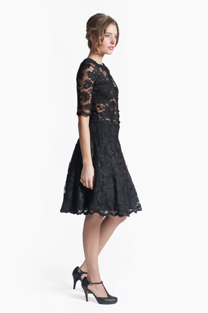 Fit-and-Flare Dress with Sheer Details-2