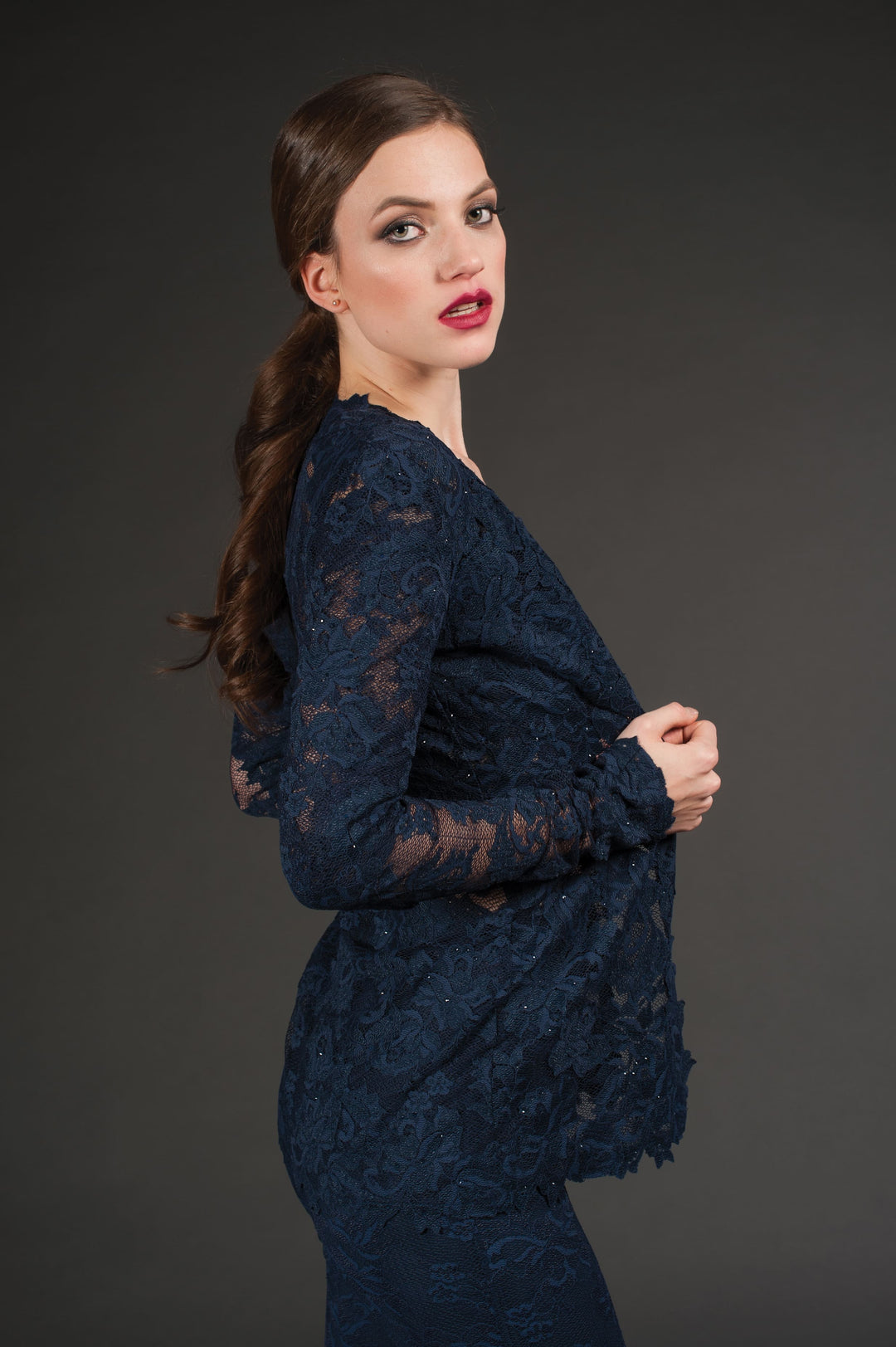 Dark Blue Lace Classic Cardigan-1