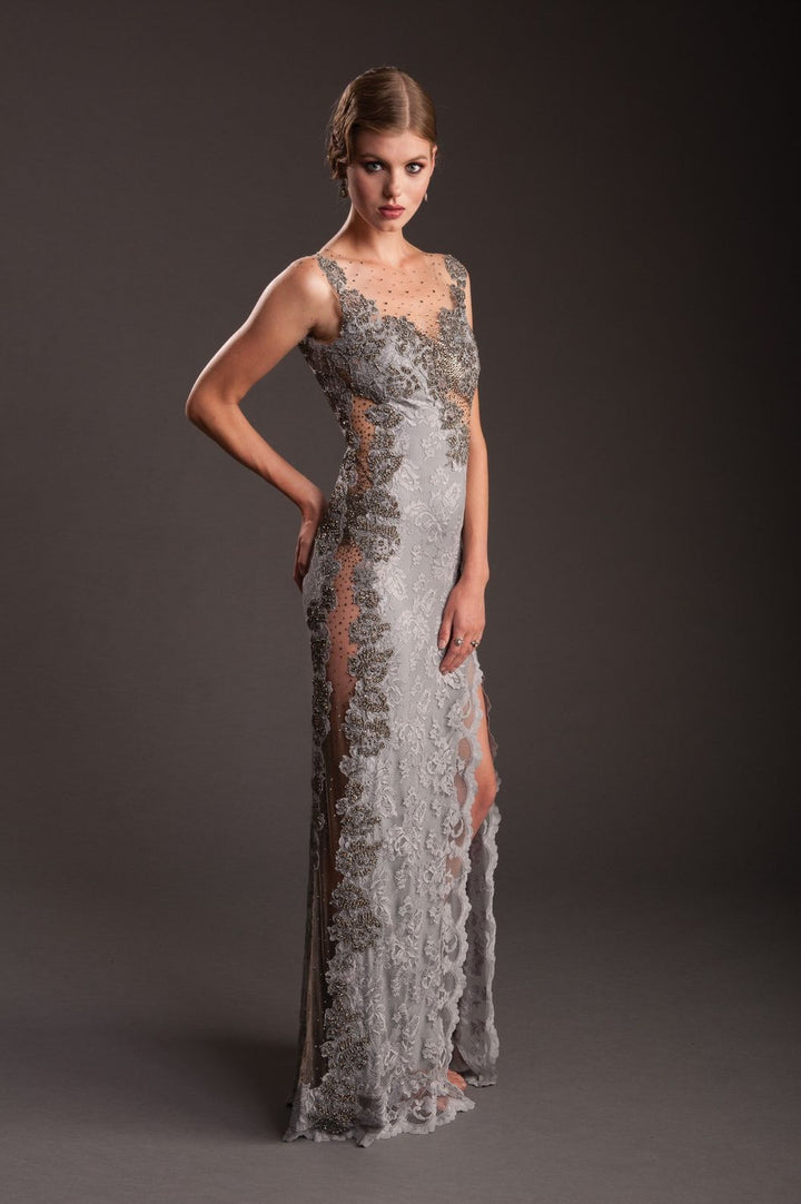 Elegant Backless Lace Evening Gown-2