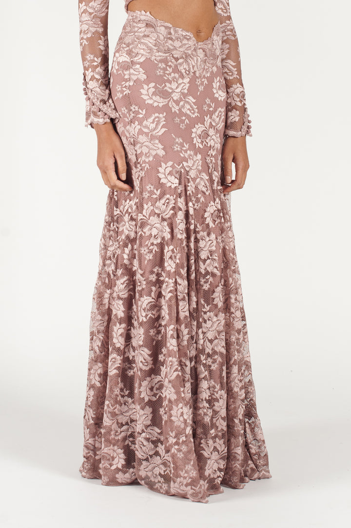 Soft Pink Lace Long Skirt-2