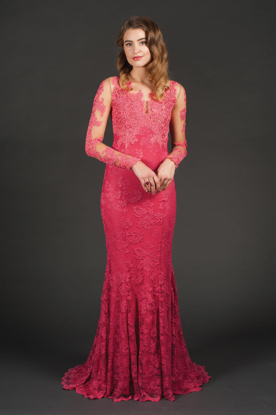 Glamorous Long-Sleeve Malaga Lace Gown-0