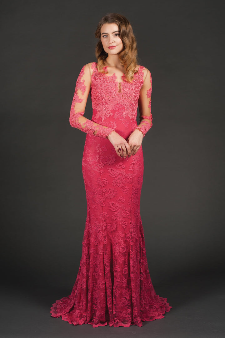 Glamorous Long-Sleeve Malaga Lace Gown-0