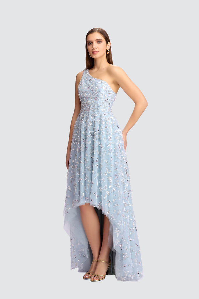 One-Shoulder High-Low Embellished Gown – Olvi's Lace