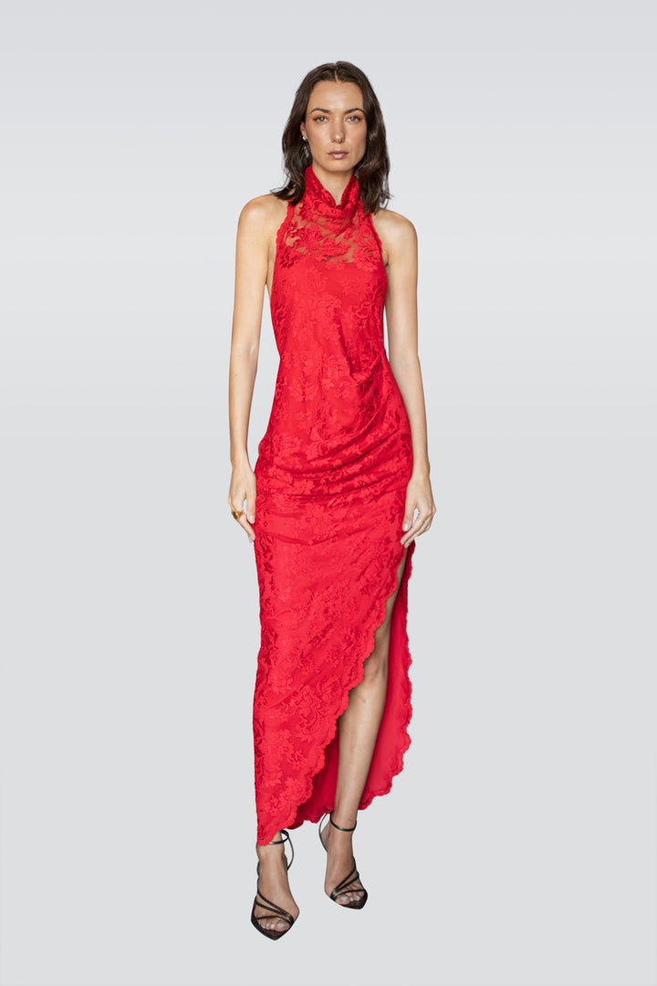 High Neck Red Dress-0