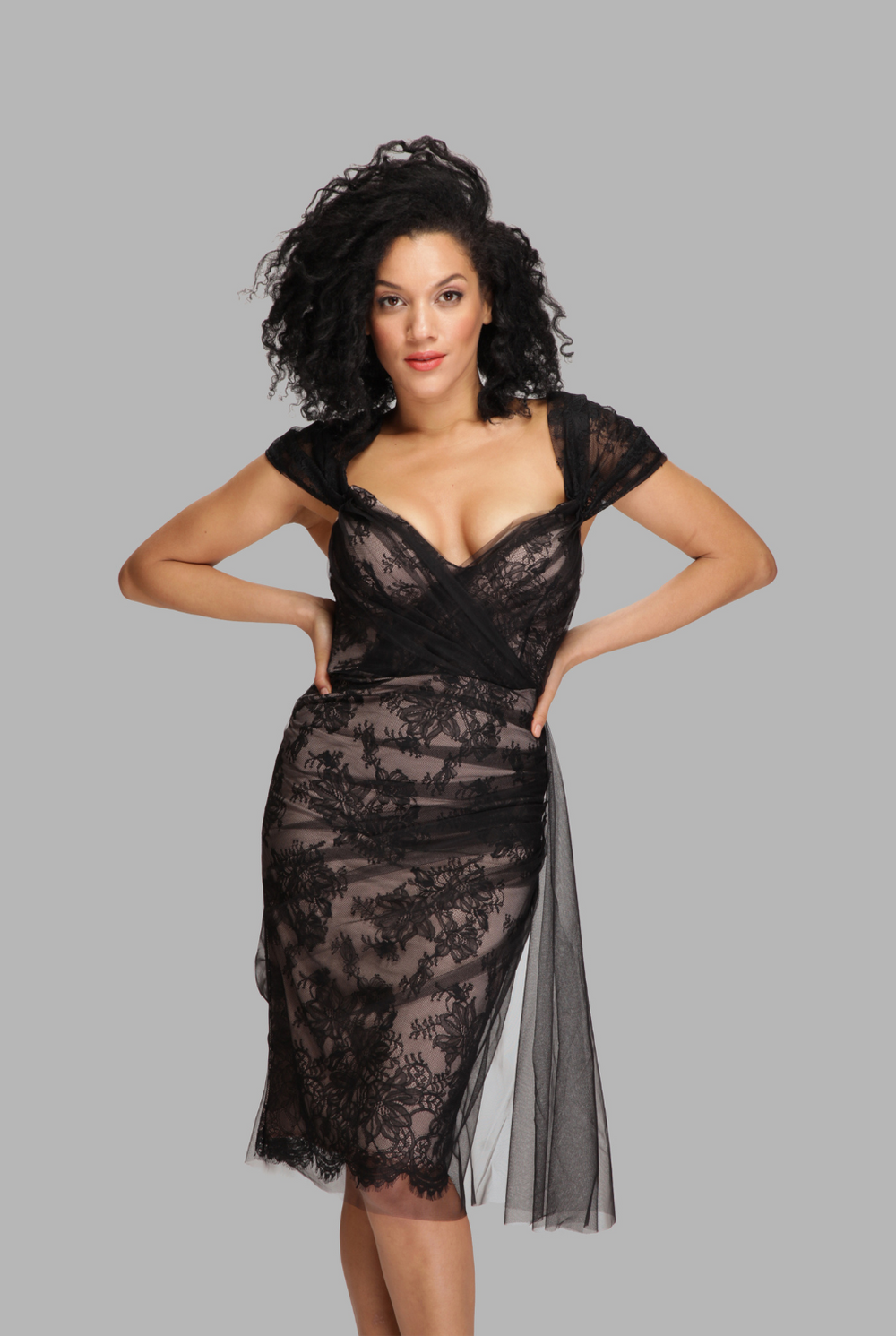 Mesh wrap in shawl sleeve corset dress-1