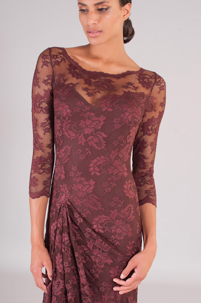 Three Quarter Sleeves Lace Gown-3