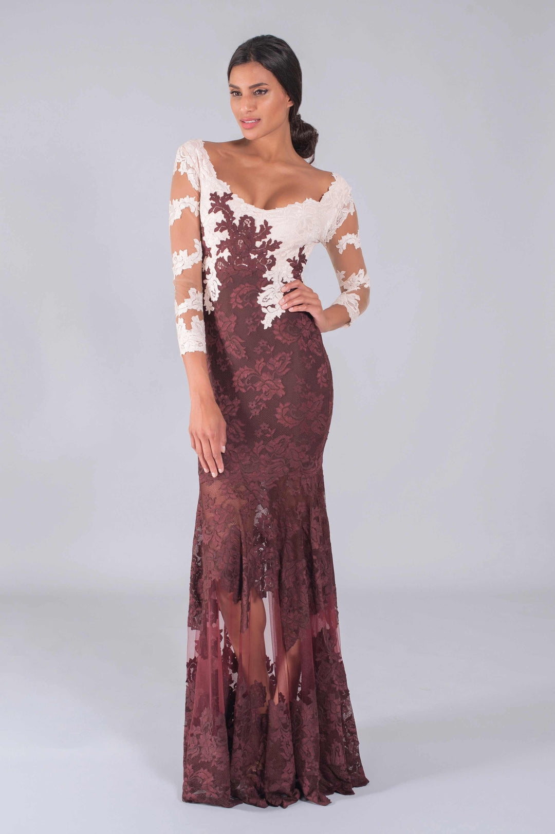 Elegant Two-Tone Gown with Illusion Tulle Skirt-0
