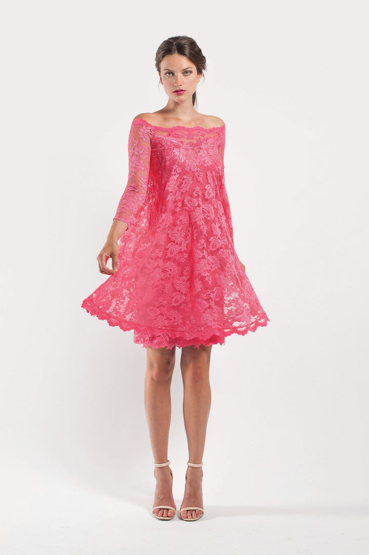 Off Shoulder Short Lace Dress-0
