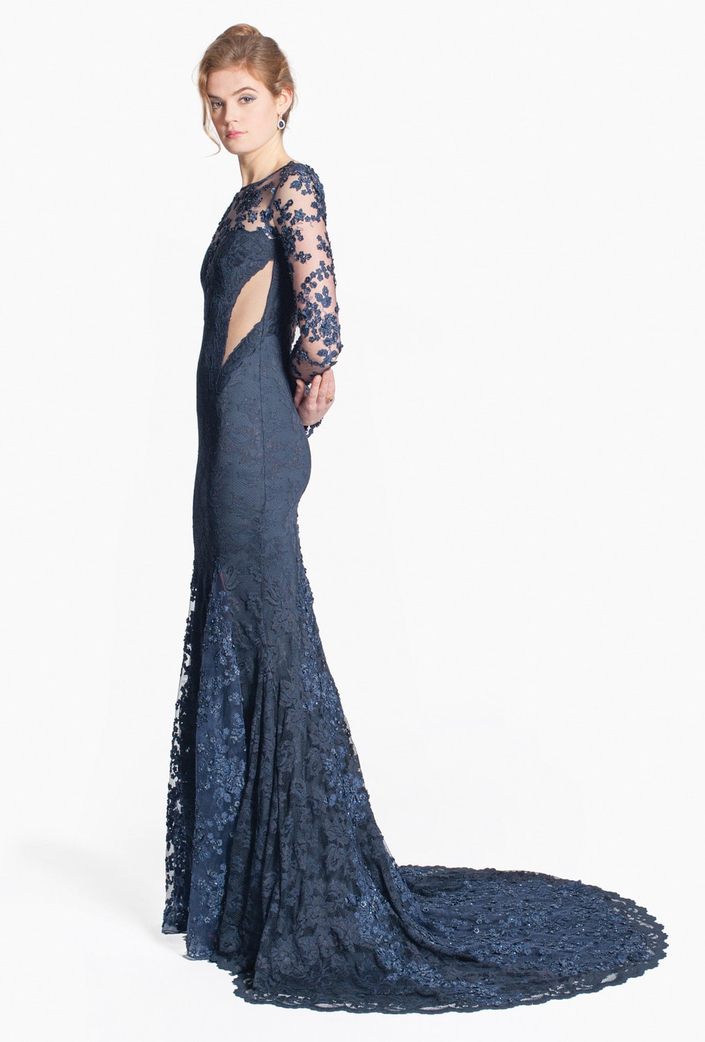 Navy Haute Couture Gown with Illusion-1