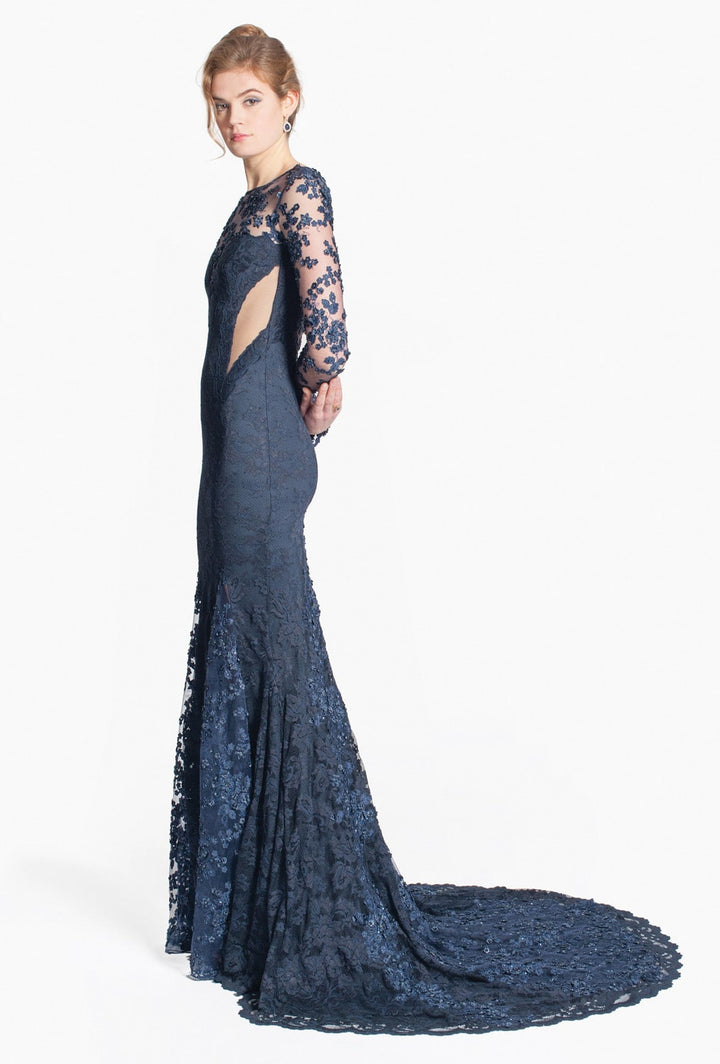 Navy Haute Couture Gown with Illusion-1