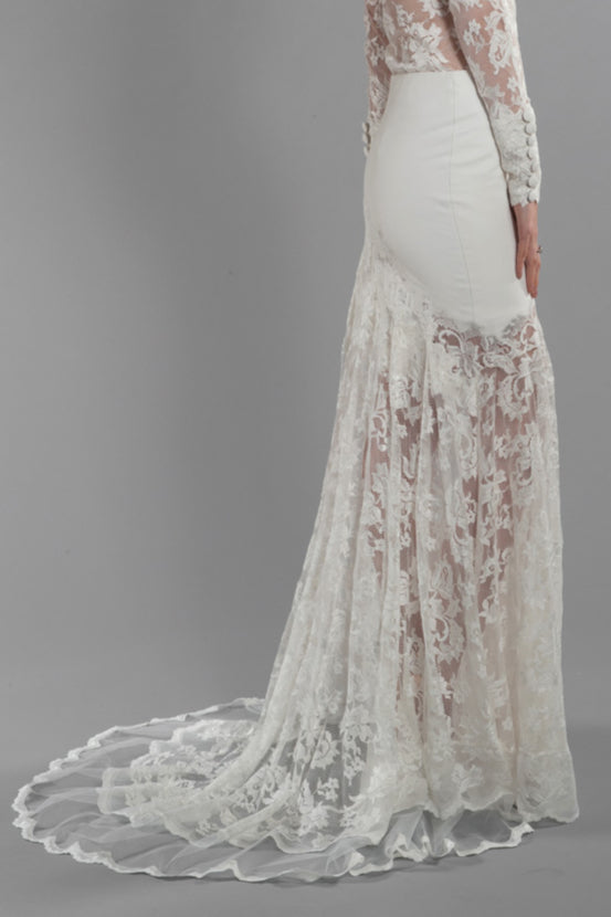 Lace Mermaid Skirt with Leather-Lined Waistband and Sheer Train-2