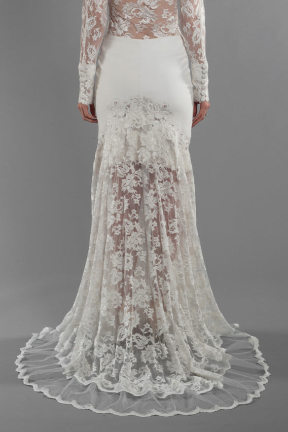 Lace Mermaid Skirt with Leather-Lined Waistband and Sheer Train-1